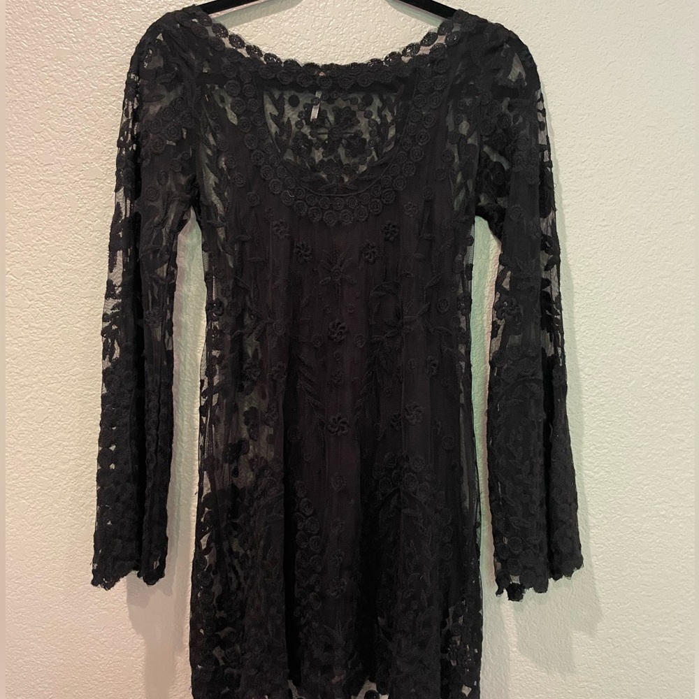 Free People Embroidered Mesh Mini Dress